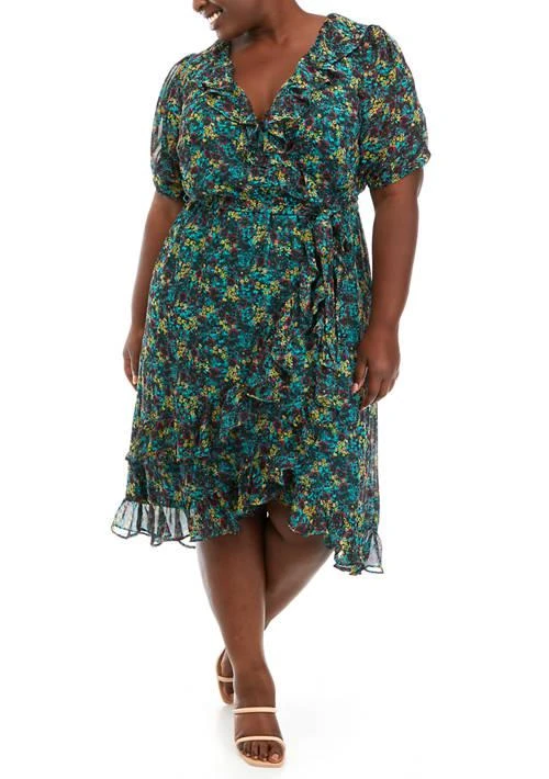 Maison Tara Tara Plus Size Elbow Sleeve Chiffon Floral Wrap Dress 1