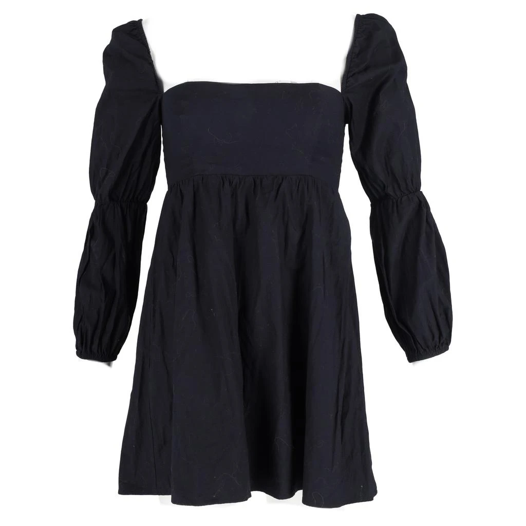 Reformation Michaela Mini Puffed Sleeve Dress in Black Cotton 4