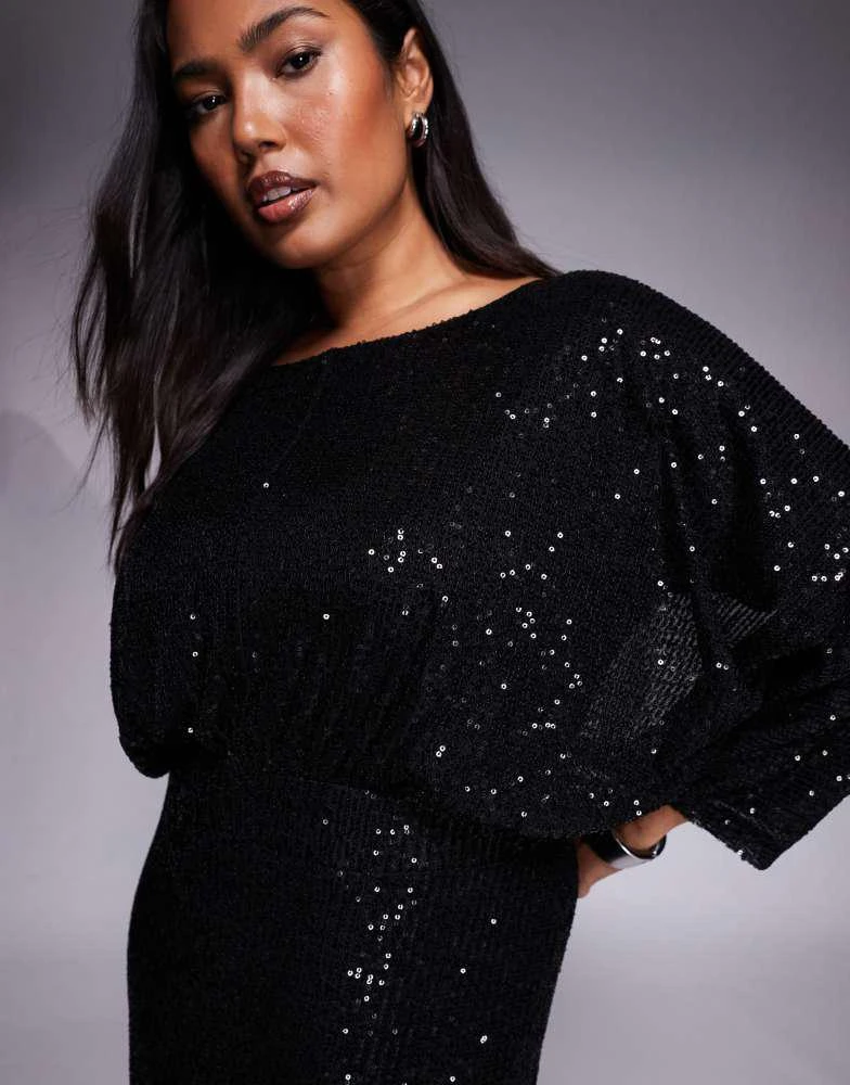 TFNC Plus TFNC Plus sequin kimono top maxi dress in black - Dresses &  Skirts - Free Shipping - BeyondStyle