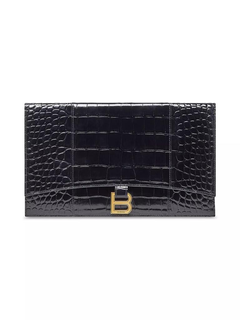 Balenciaga Hourglass Flat Pouch with Flap Crocodile Embossed