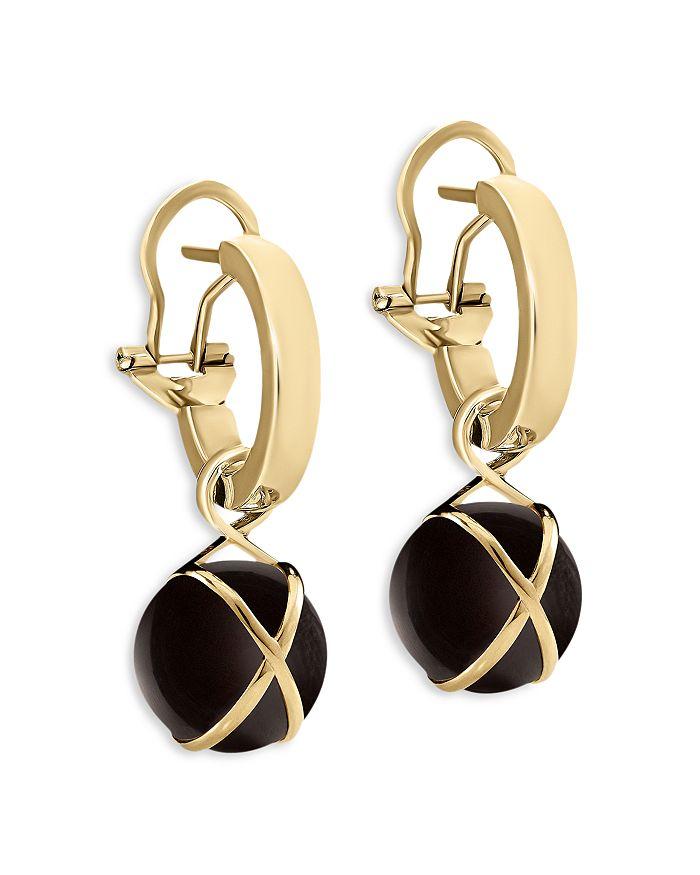 L. Klein 18K Yellow Gold Prisma Black Agate Crossover Dangle Hoop Drop Earrings