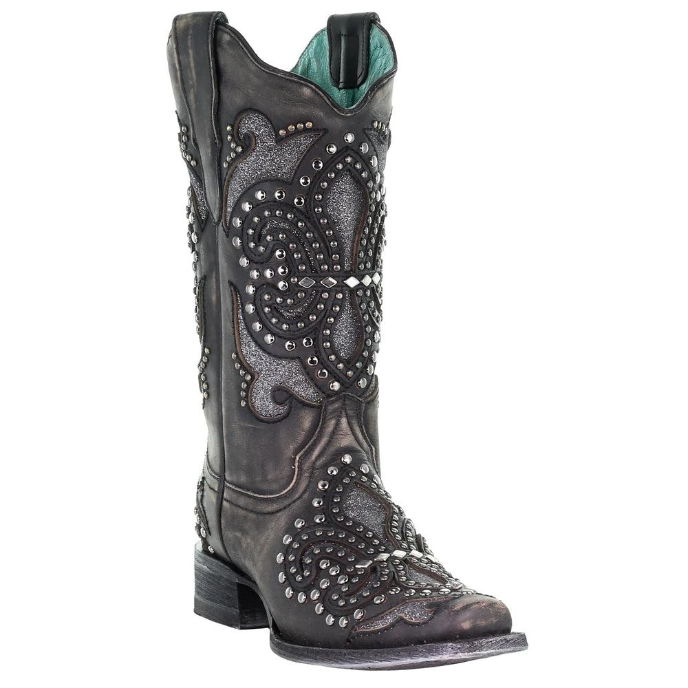 Corral Boots Studded Tooled Inlay Snip Toe Cowboy Boots 2