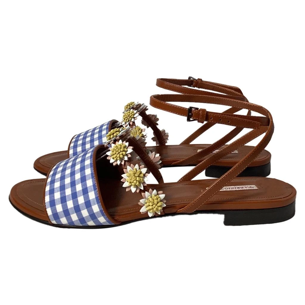 Fabrizio Viti Bea Floral-Appliqué Gingham Sandals in Blue Leather 4