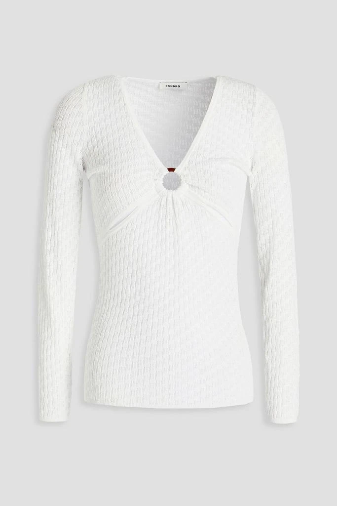Sandro Ring-embellished cutout pointelle-knit top 1