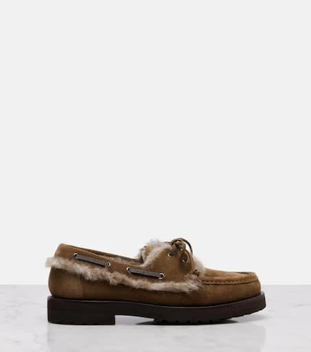 Brunello Cucinelli Shearling-lined suede boat shoes 4