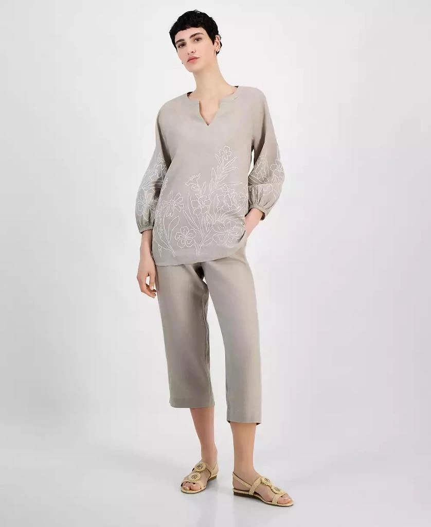 Charter Club Women's Embroidered 100% Linen 3/4-Sleeve Top, Exclusively at Macy's 2