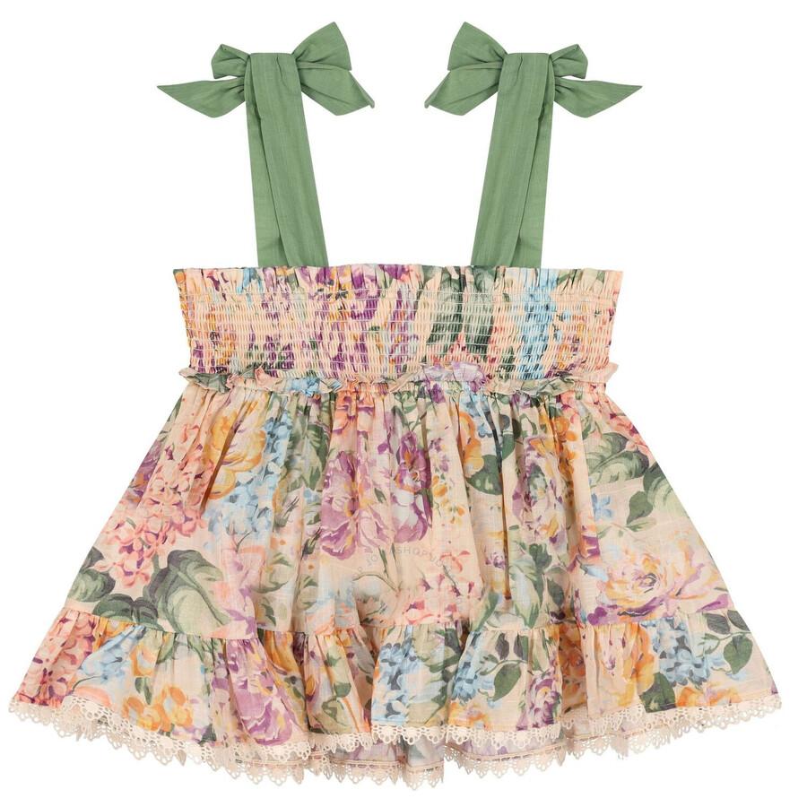 Zimmermann Girls Watercolour Floral Halliday Shirred Top