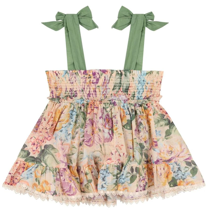 Zimmermann Girls Watercolour Floral Halliday Shirred Top 2