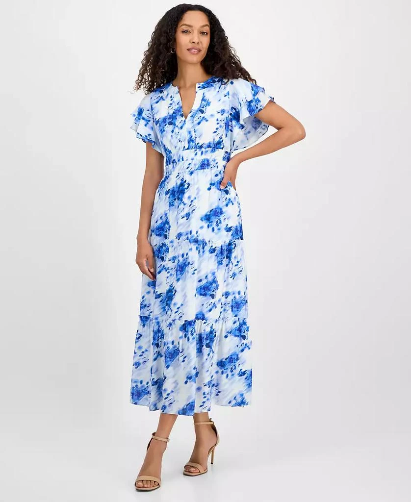 julia jordan Women's Printed Ruffle-Sleeve Midi Dress 1