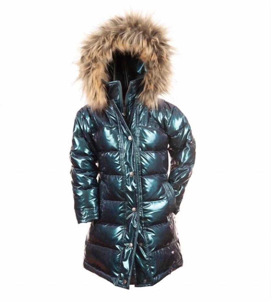 Appaman Kids' Long Down Coat In Sparkle Ocean