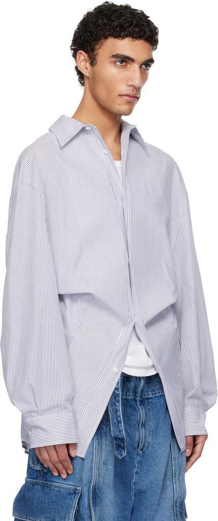 Hed Mayner Navy & White Striped Poplin Shirt