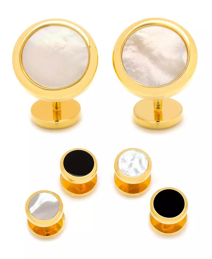 Ox and Bull Trading Co. Men's Double Sided Round Beveled Cufflink and Stud Set