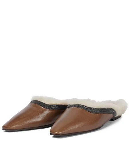 Brunello Cucinelli Leather and shearling slippers 5