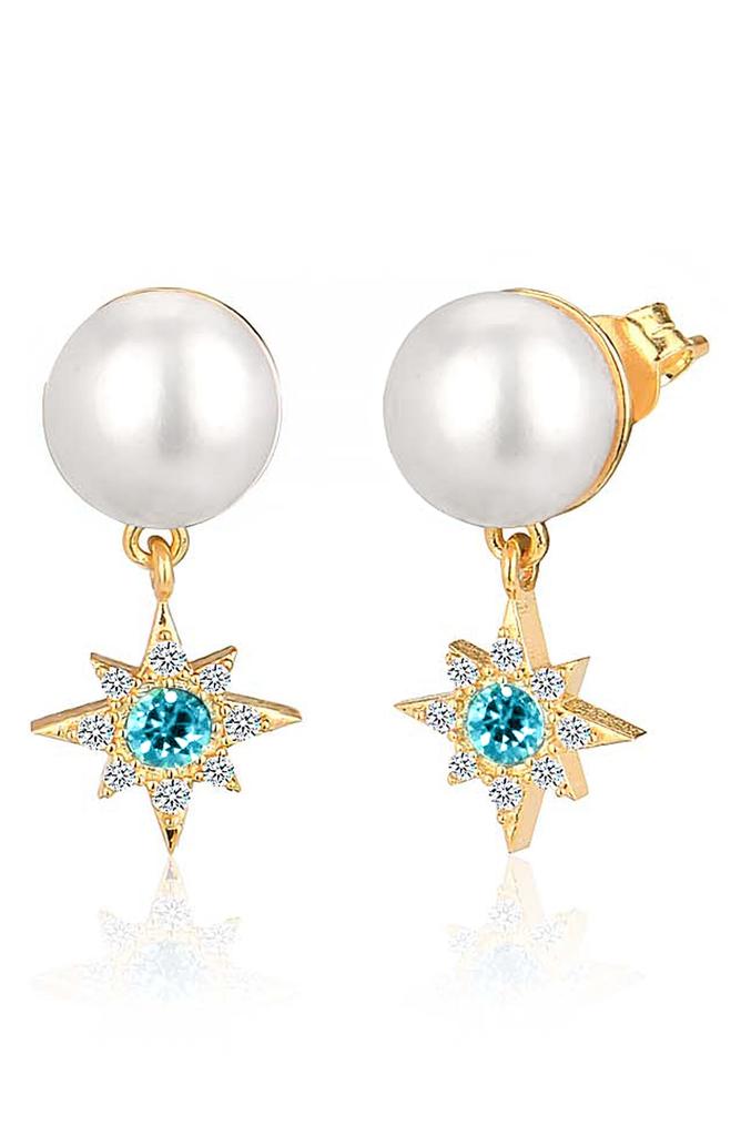 Gabi Rielle 14K Gold Plated CZ & Synthetic Pearl Sunburst Drop Earrings