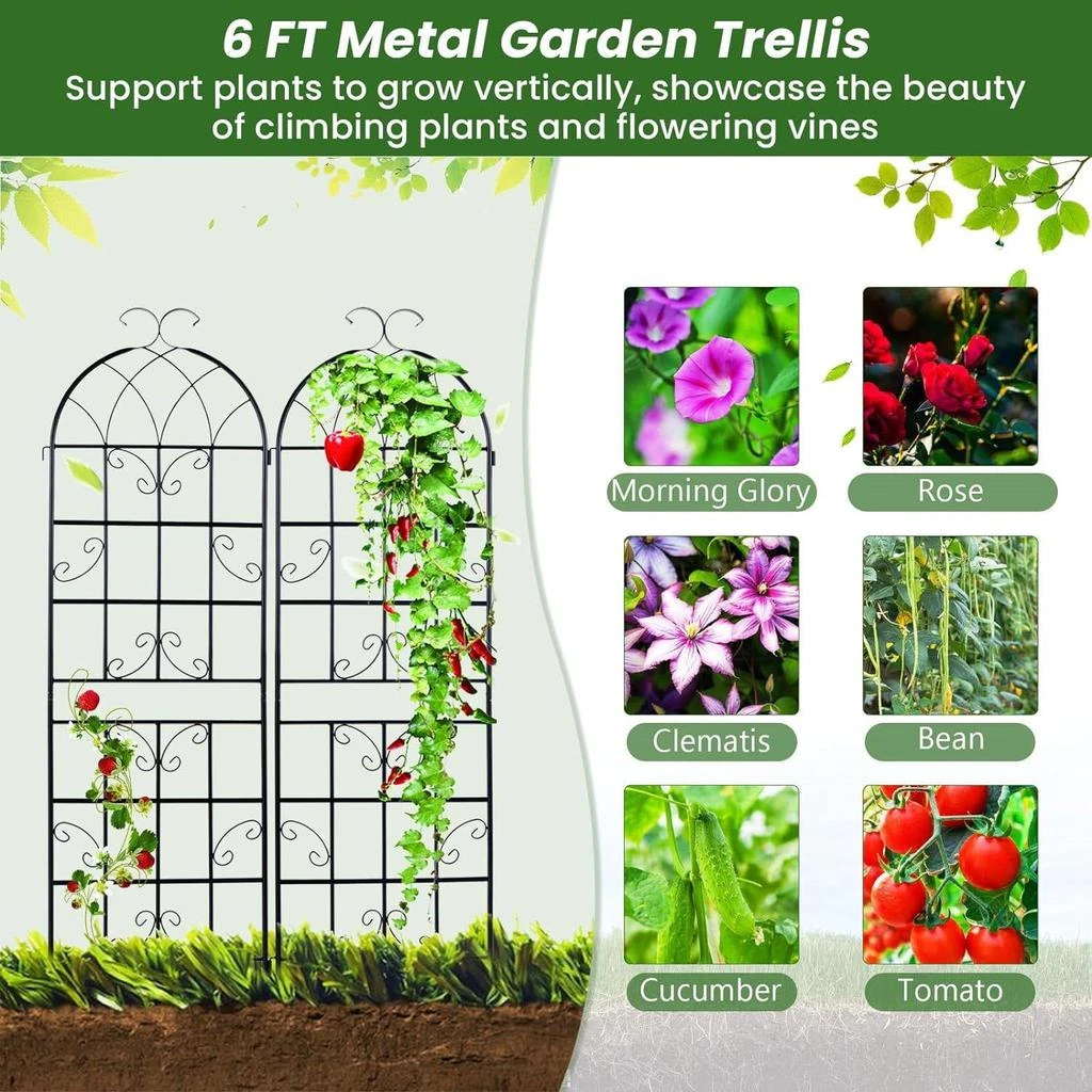 QuikFurn Set of 2 - 6-Ft Heavy Duty Outdoor Galvanized Metal Garden Trellis 3