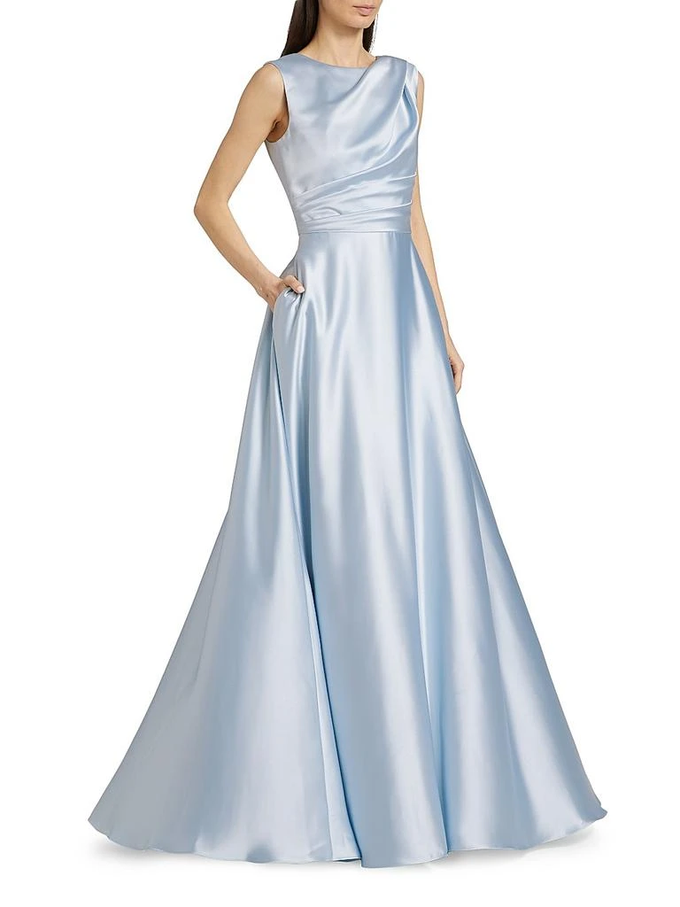 Amsale Draped Boatneck Satin Gown 2