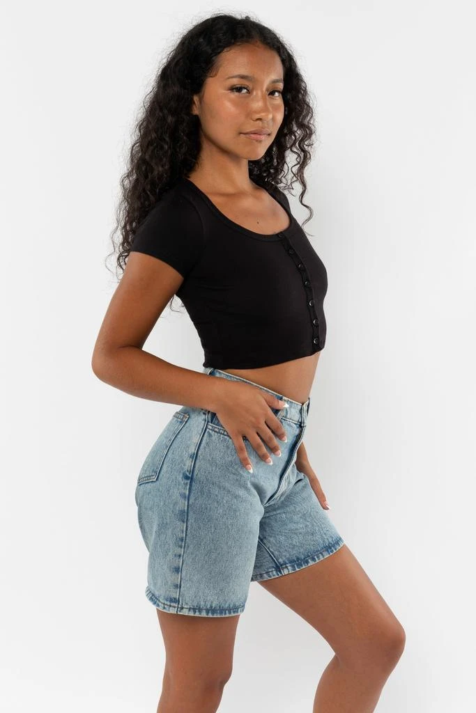 Los Angeles Apparel 43025 - Baby Rib Short Sleeve Button Up Crop Top 10