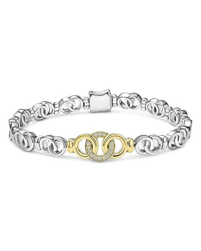 LAGOS 18K Yellow Gold
Sterling Silver Signature Caviar Diamond Interlocking Ring Link Bracelet
