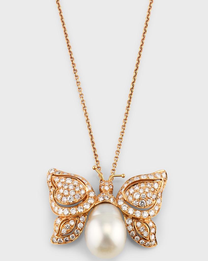 Piranesi 18K Rose Gold White South Sea Pearl and Diamond Butterfly Pendant Necklace
