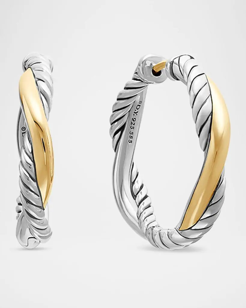 David Yurman Petite Infinity Hoop Earrings in Silver and 14K Gold, 4mm, 0.68"L