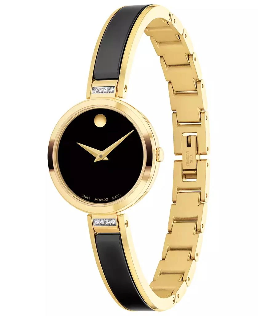 Movado Women's Moda Swiss Quartz Black Ceramic Yellow PVD Bangle Watch 24mm 2