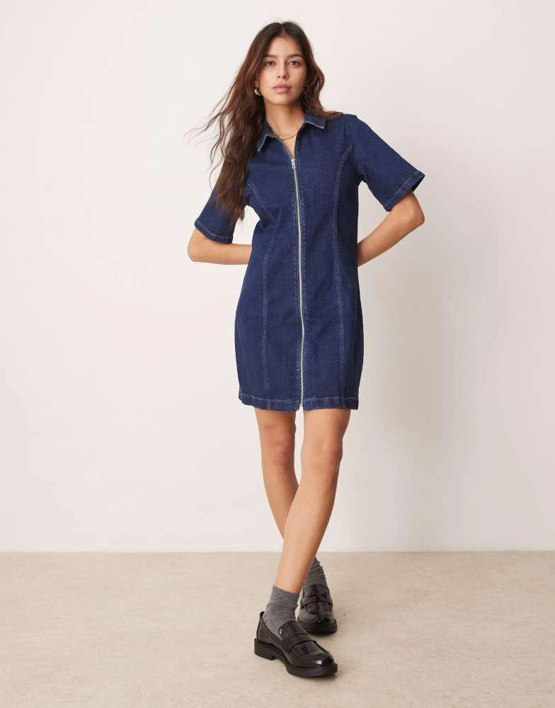 Abercrombie & Fitch Abercrombie & Fitch denim zip detail mini aline skater dress in blue wash 2