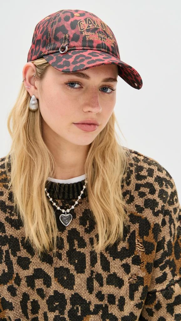 Ganni Red Leopard Baseball Cap 2