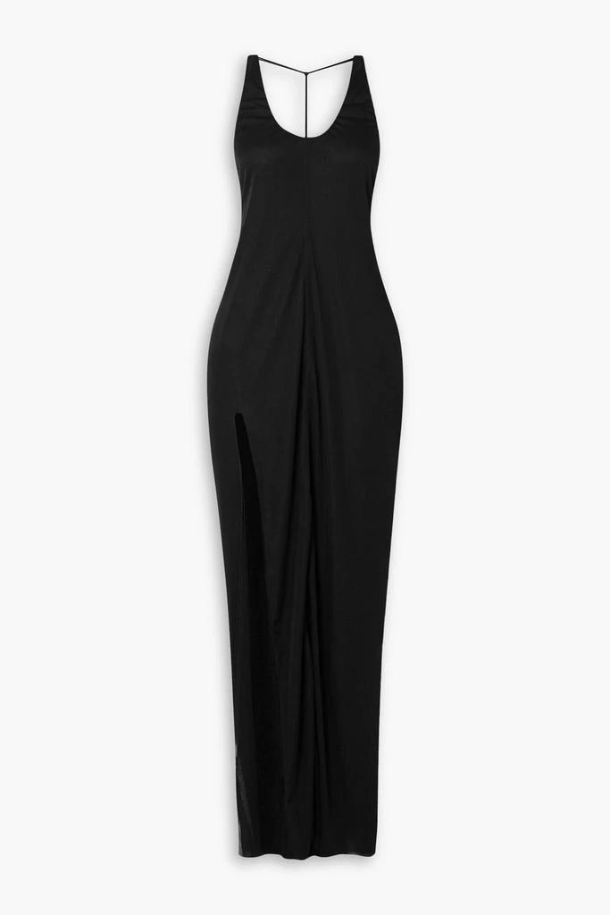 backless satin prom dress Long Satin Leg Split Open Back Prom Dresses
