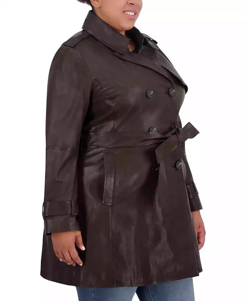 Tahari Womens Plus Size Natalie Belted Leather Trench Coat 3