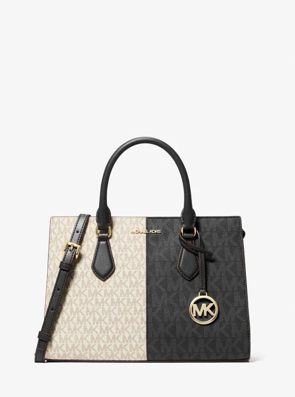 Michael Kors Sheila Medium Two-Tone Metallic Signature Logo Satchel 1