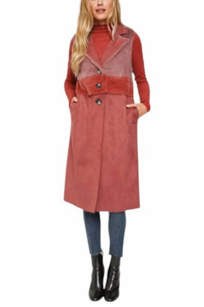 mystree Malia Fur Mix Coat In Mauve/red 1