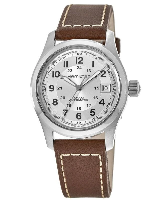 Hamilton Hamilton Khaki Field Auto 38MM Silver Dial Leather Strap Men's Watch H70455553 1