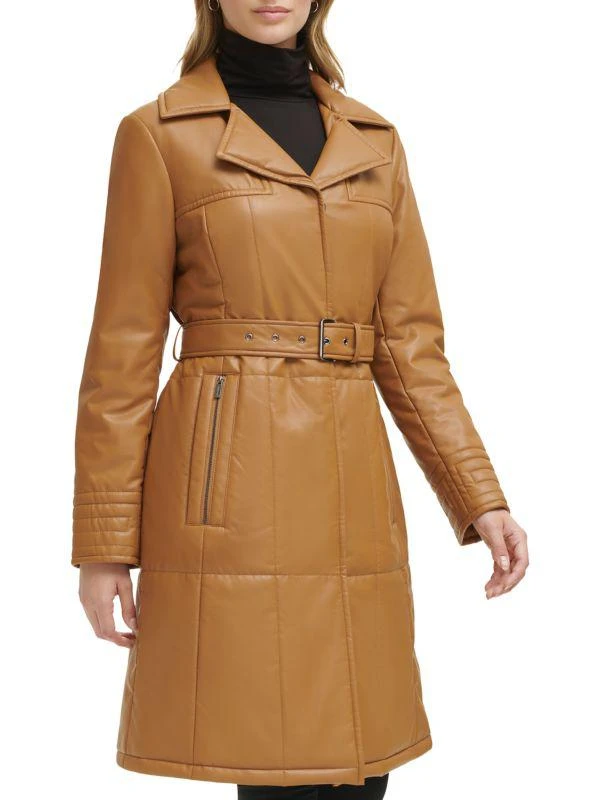 Kenneth Cole Quilted Faux Leather Belted Trench Coat 3