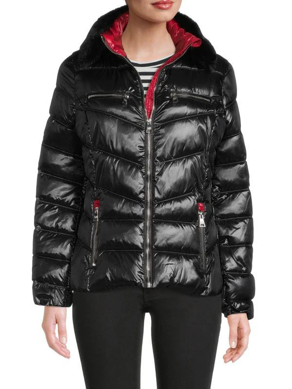 Karl Lagerfeld Paris Faux Fur Collar Puffer Jacket 1