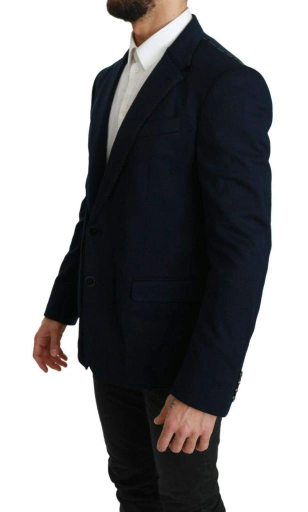 Dolce & Gabbana Dolce & Gabbana Blue Solid Cotton Silk Stretch Jacket Blazer 2