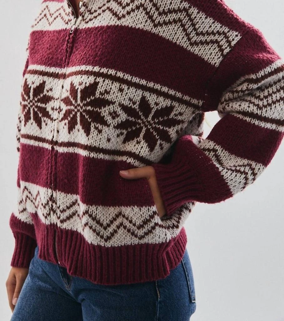 LE LIS Collared Zip Up Sweater Jacket In Burgundy 5