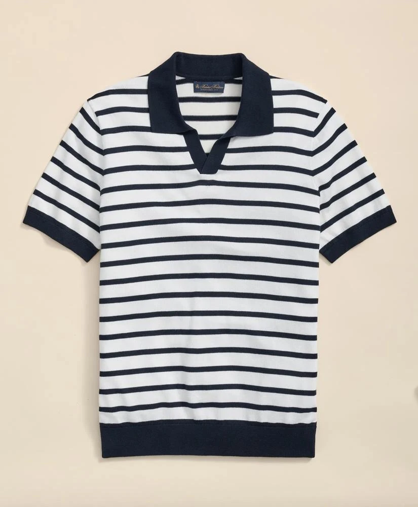 Brooks Brothers Pima Cotton Johnny Collar Mariner Stripe Sweater 1