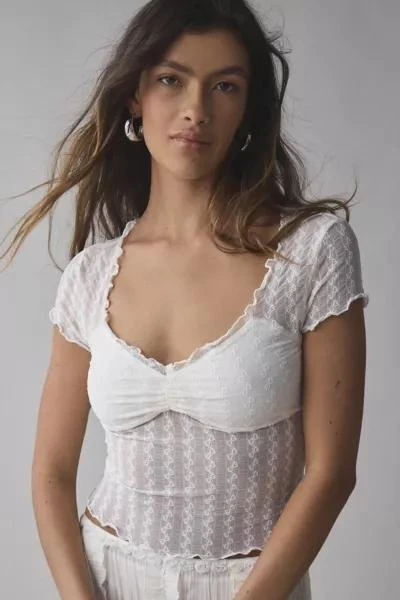 Kimchi Blue Kimchi Blue Anabella Textured Sheer Mesh Lettuce-Edge Top 1