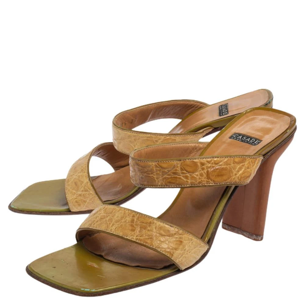 CASADEI Casadei Beige Croc Embossed Leather Square Toe Slide Sandals Size 37 4