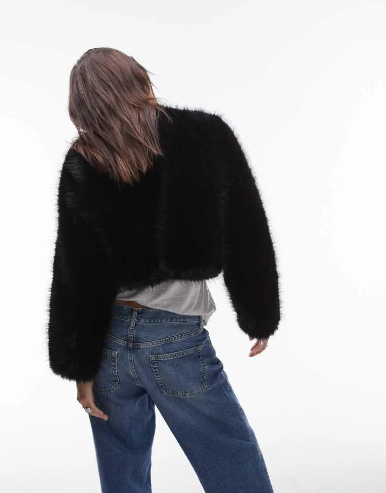Mango Mango cropped faux fur jacket in black 3