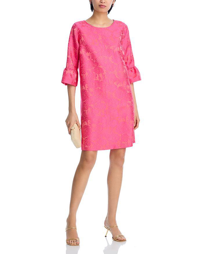 Caroline Rose Ruffle Sleeve Jacquard Dress