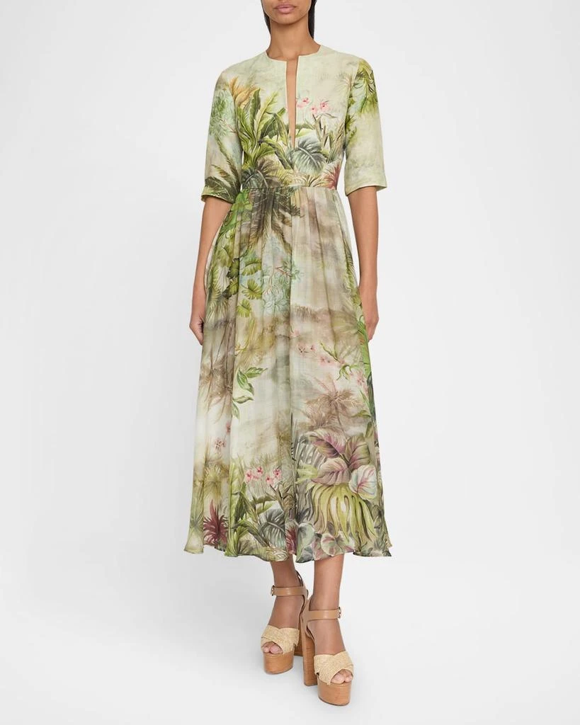 Elie Saab Mixed-Media Printed Short-Sleeve Midi Dress 2