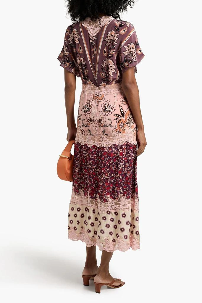 Farm Rio Printed satin and lace midi dress 3
