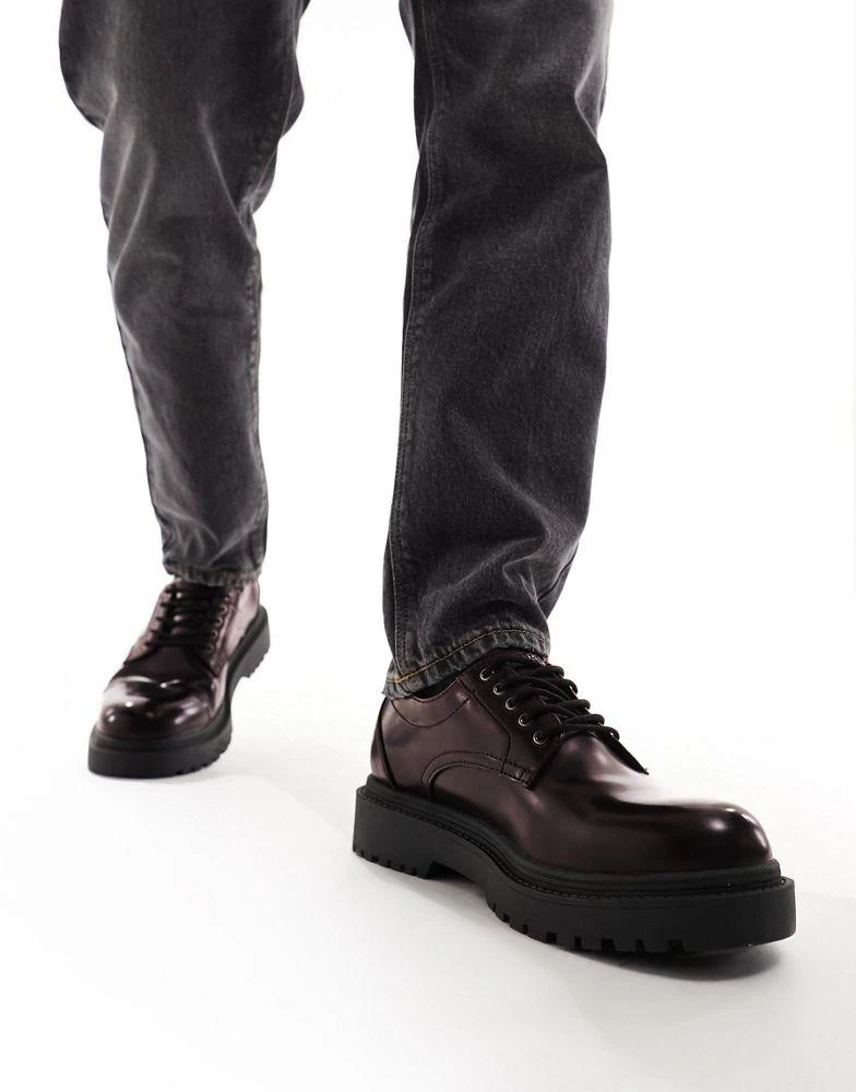 Pull&Bear Pull&Bear smart lace up shoes in dark burgundy 4