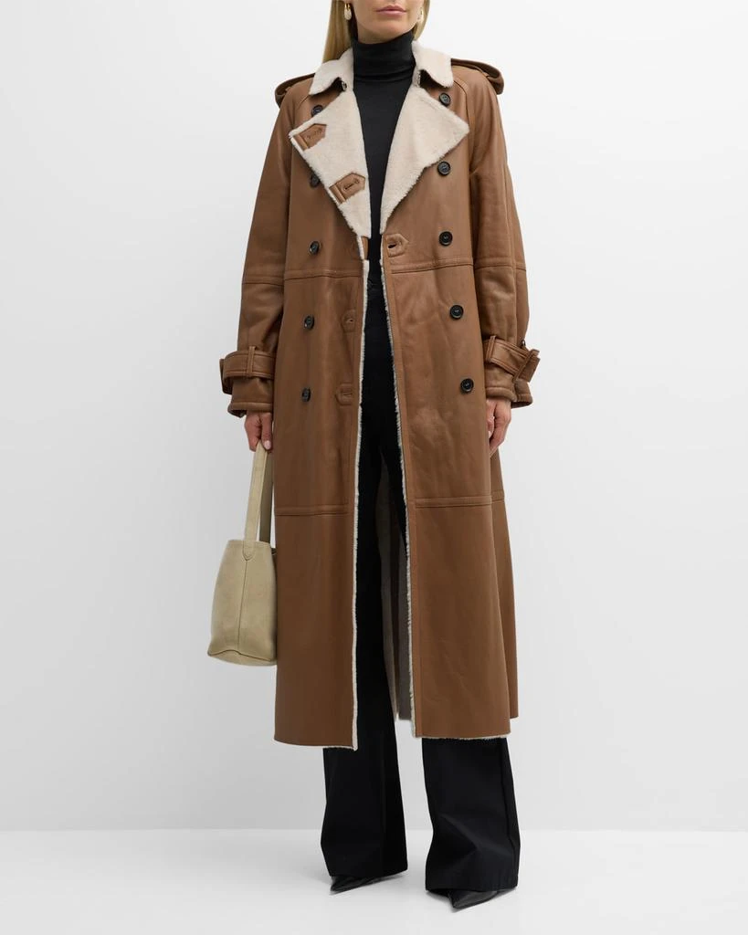 Anne Vest Stella Belted Leather Trench Coat with Shearling Lining 2