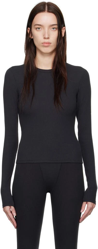 SKIMS Black Cotton Rib Long Sleeve T-shirt 1