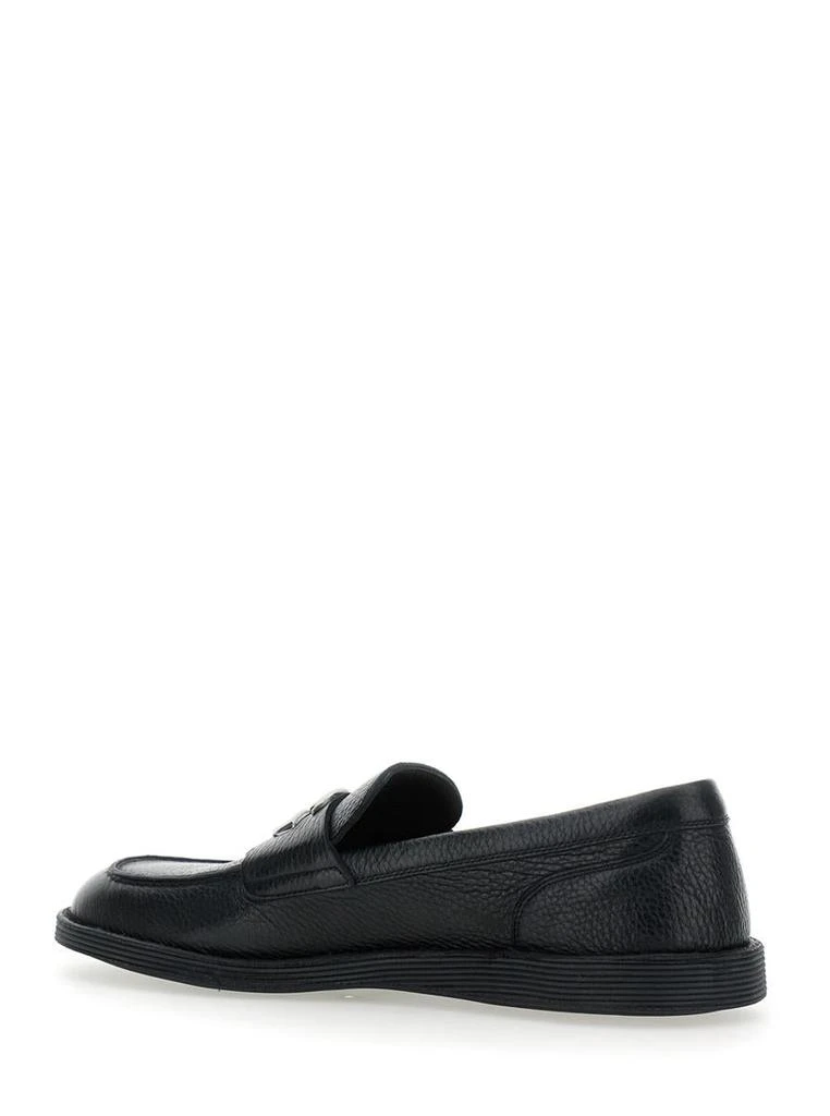 Dolce & Gabbana 'Florio' Black Loafers With Dg Plaque On The Front In Grained Leather Man 3
