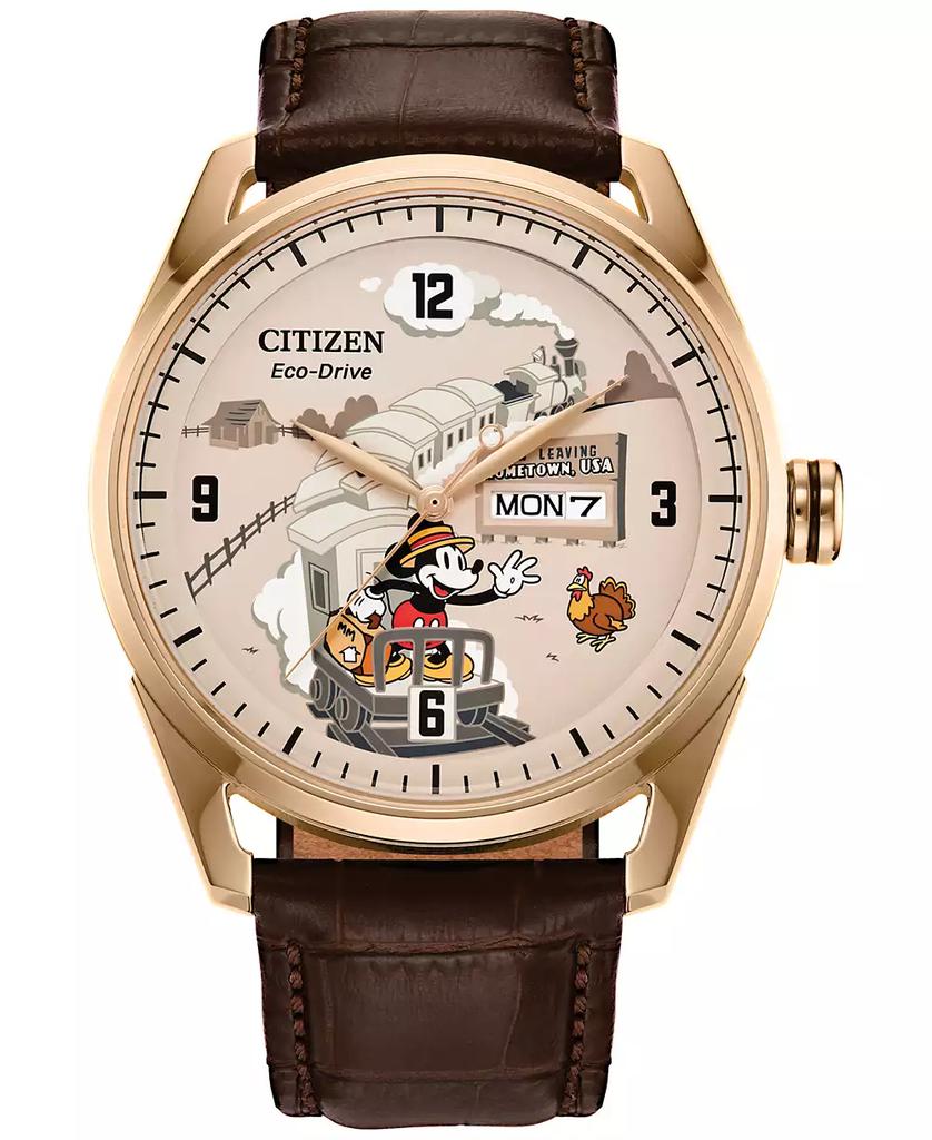Citizen Eco-Drive Men's Disney Mickey Mouse Brown Leather Strap Watch 42mm