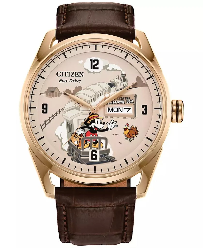 Citizen Eco-Drive Men's Disney Mickey Mouse Brown Leather Strap Watch 42mm 1