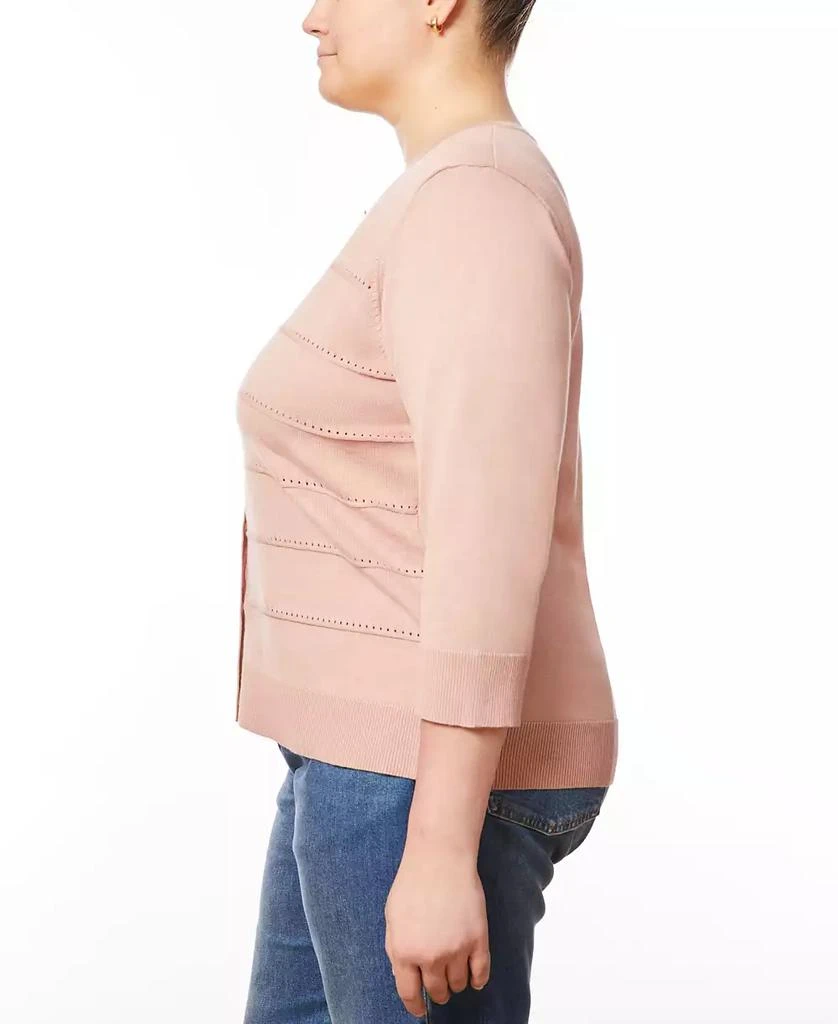 Melissa Paige Plus Size Pointelle Knit 3/4-Sleeve Button Front Cardigan 3